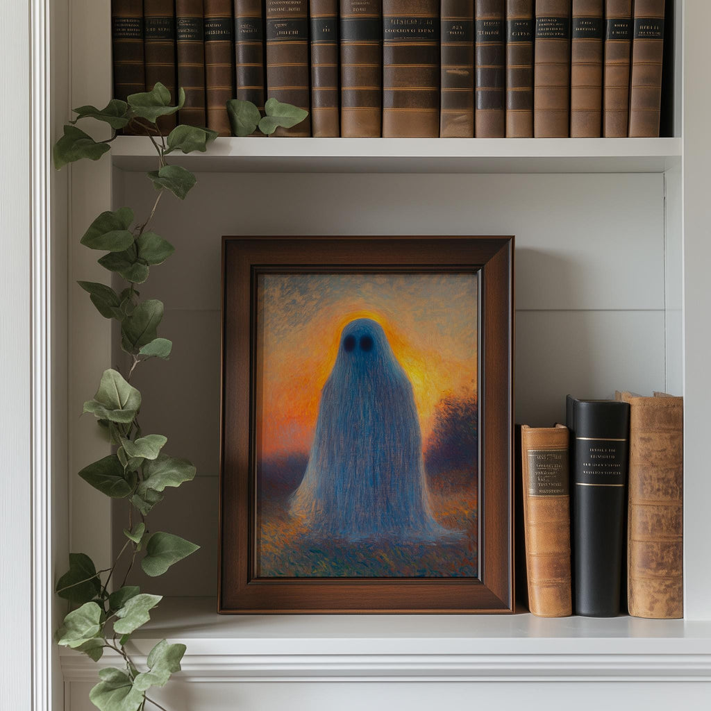 Sunset Ghost Halloween art print shown in a room setting