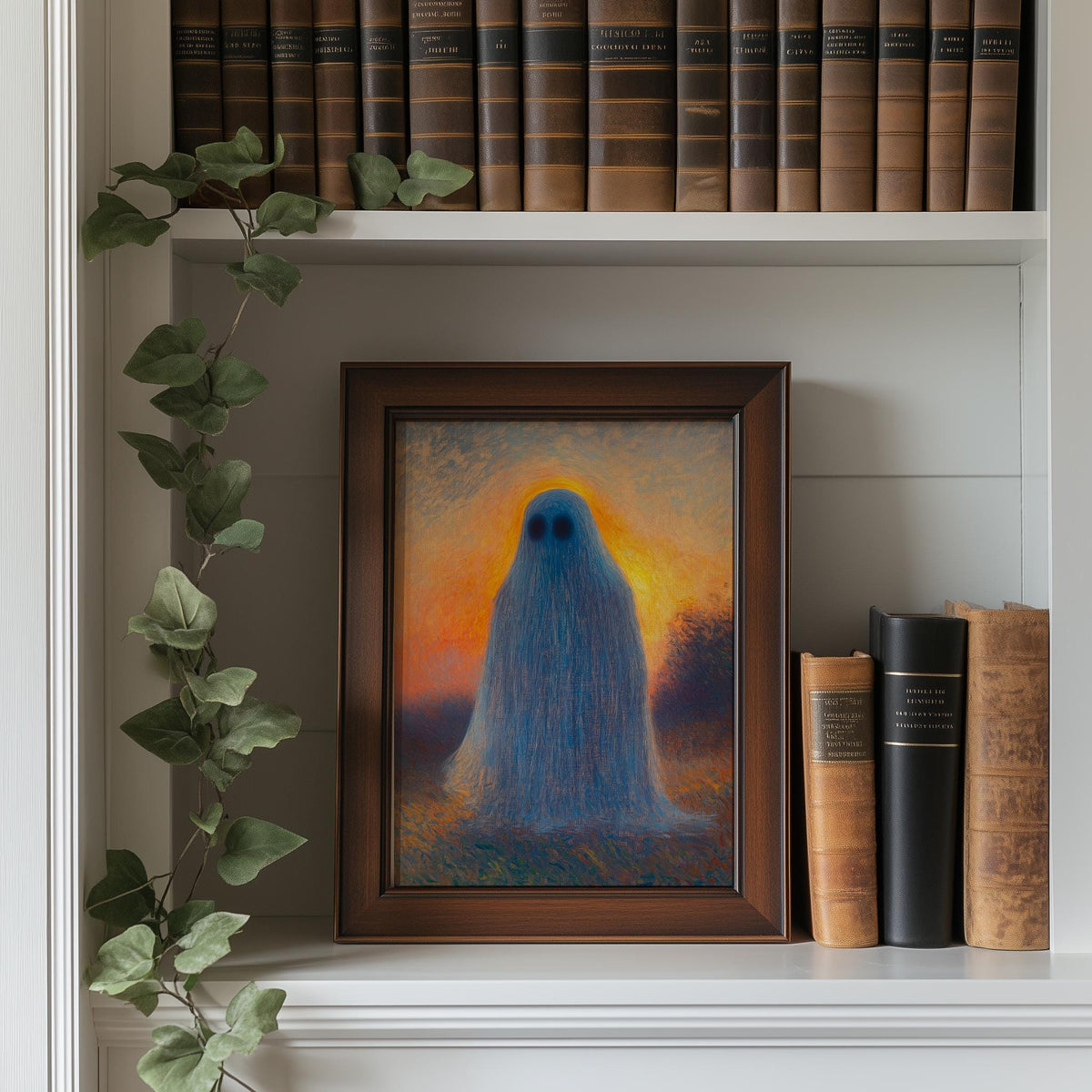 Sunset Ghost Halloween art print shown in a room setting