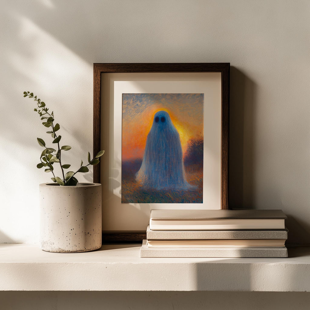 Sunset Ghost Halloween art print shown in a room setting