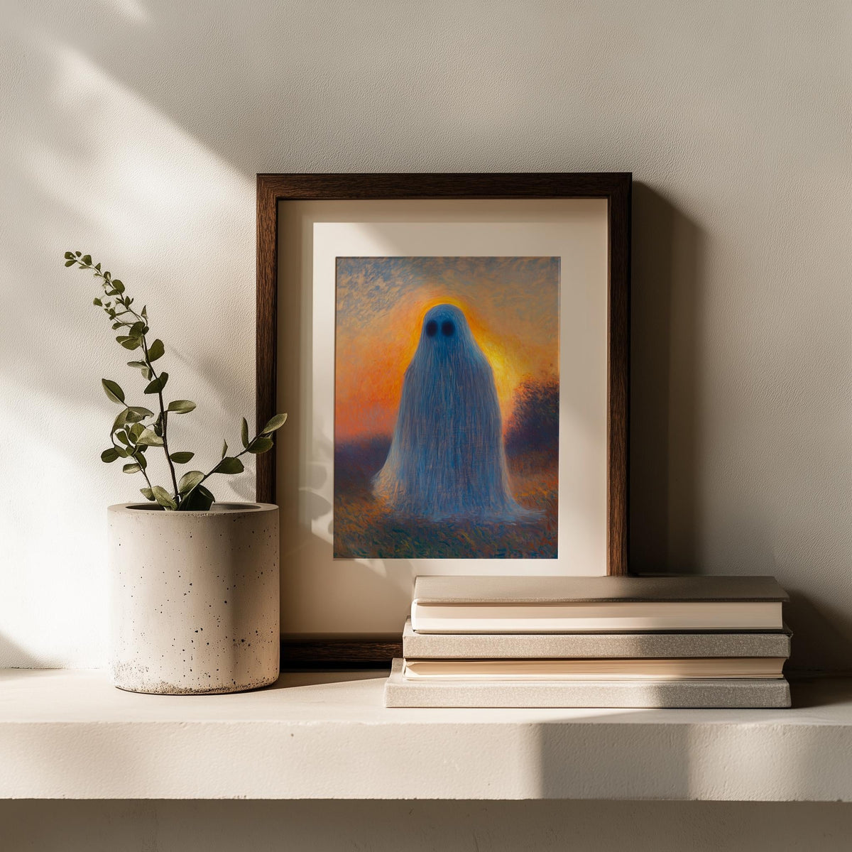 Sunset Ghost Halloween art print shown in a room setting