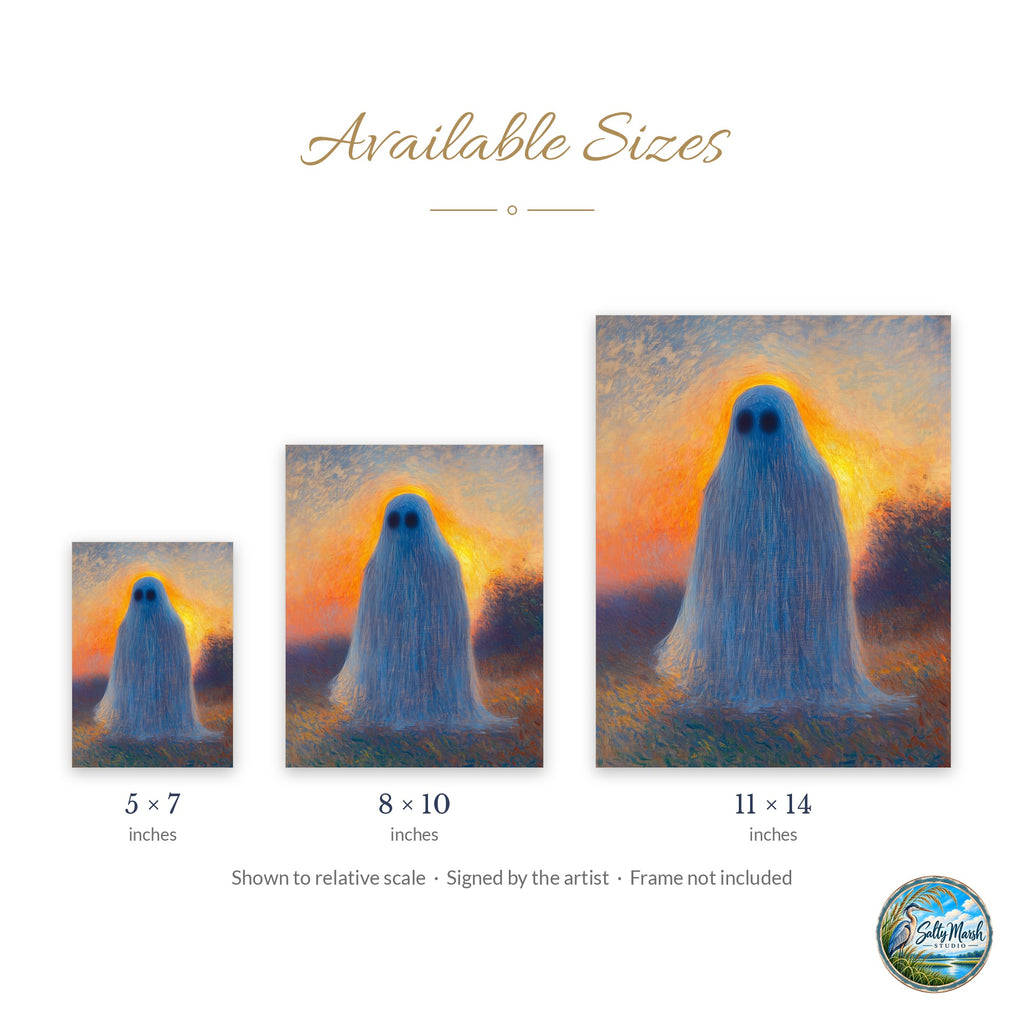 Sunset Ghost art print size guide: 5x7, 8x10 and 11x14