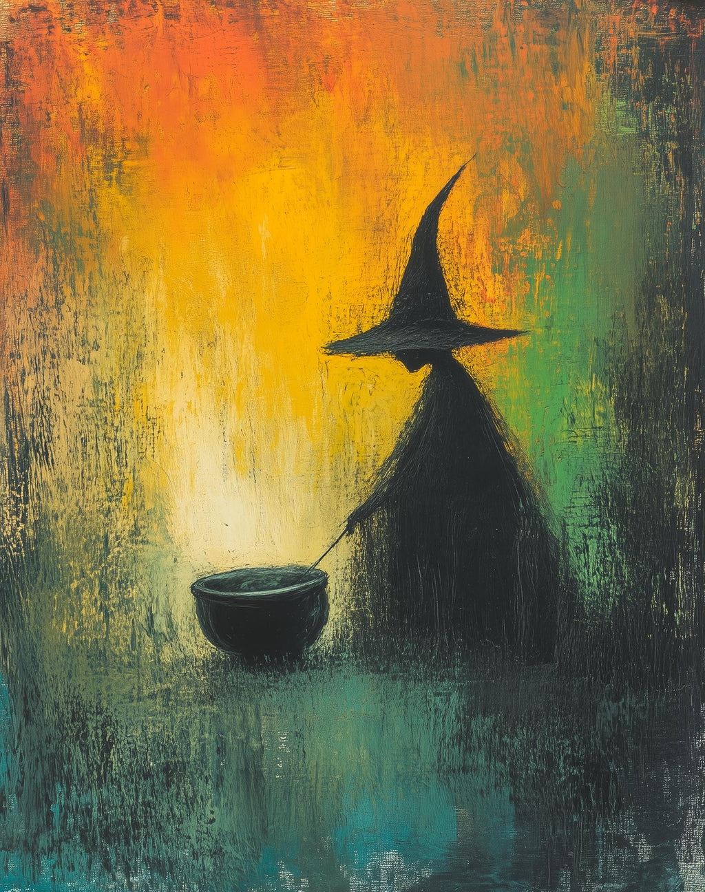 Cauldron Witch Halloween art print unframed, signed by Pattie Overcash