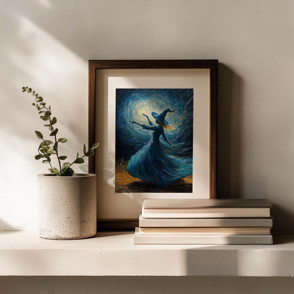 Spellcaster Witch Halloween art print shown in a room setting