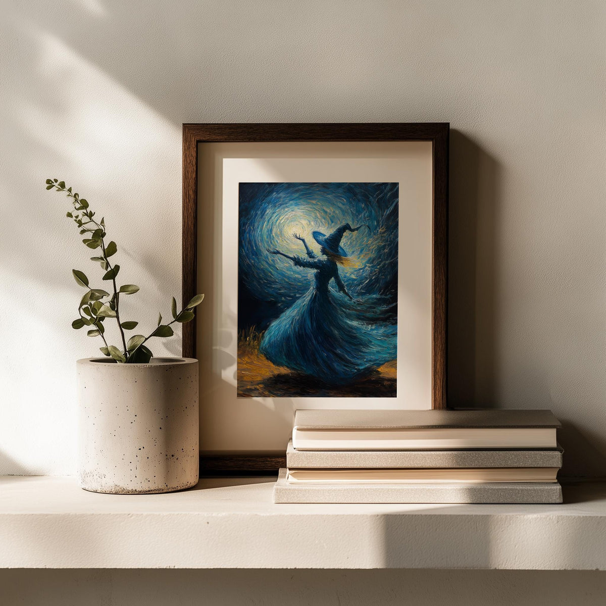 Spellcaster Witch Halloween art print shown in a room setting