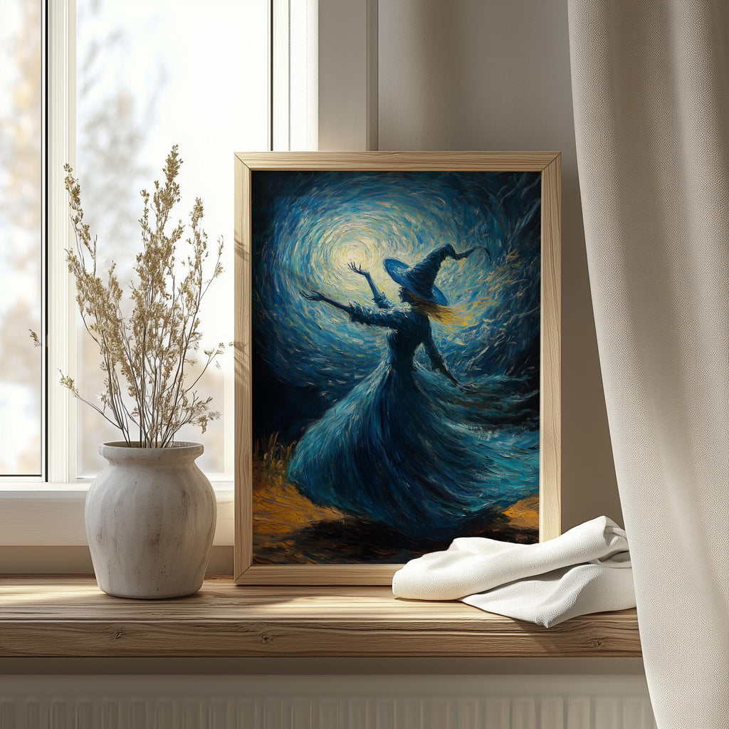 Spellcaster Witch Halloween art print shown in a room setting