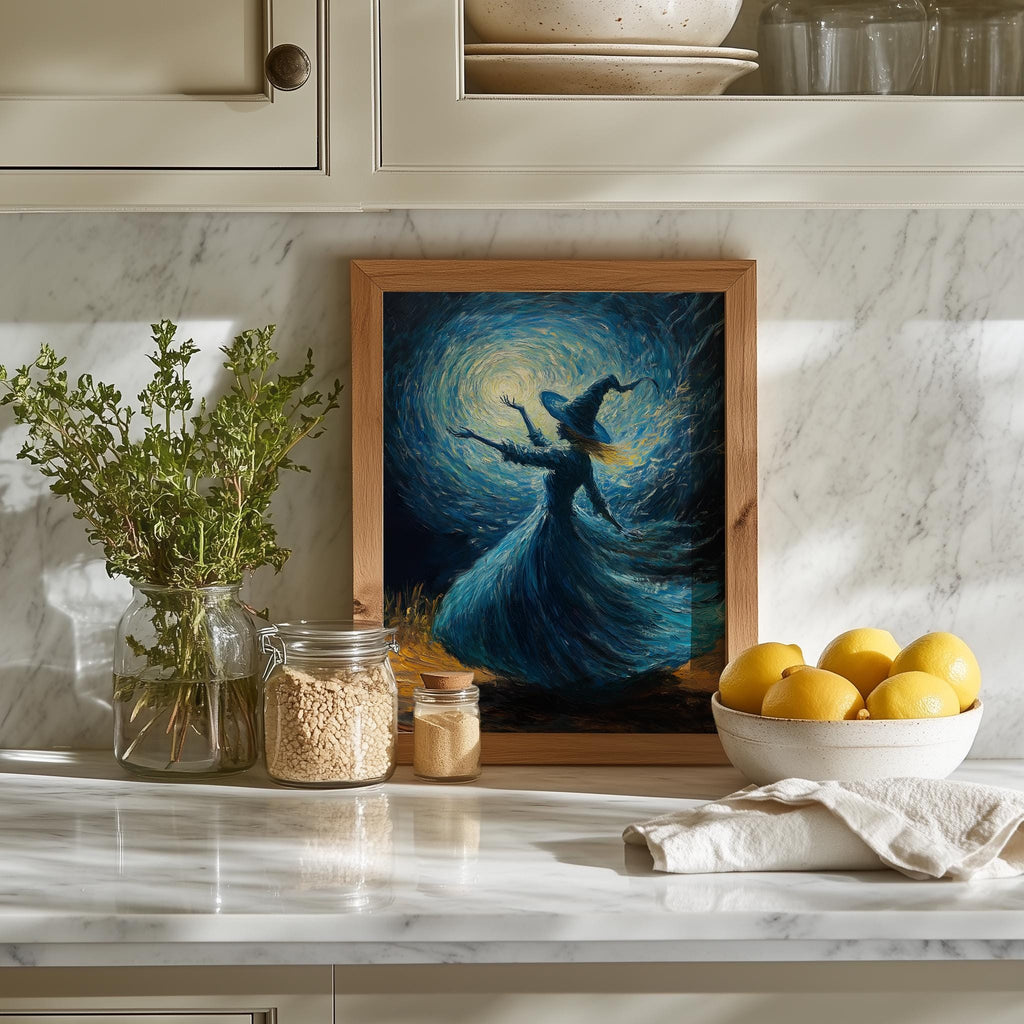 Spellcaster Witch Halloween art print shown in a room setting