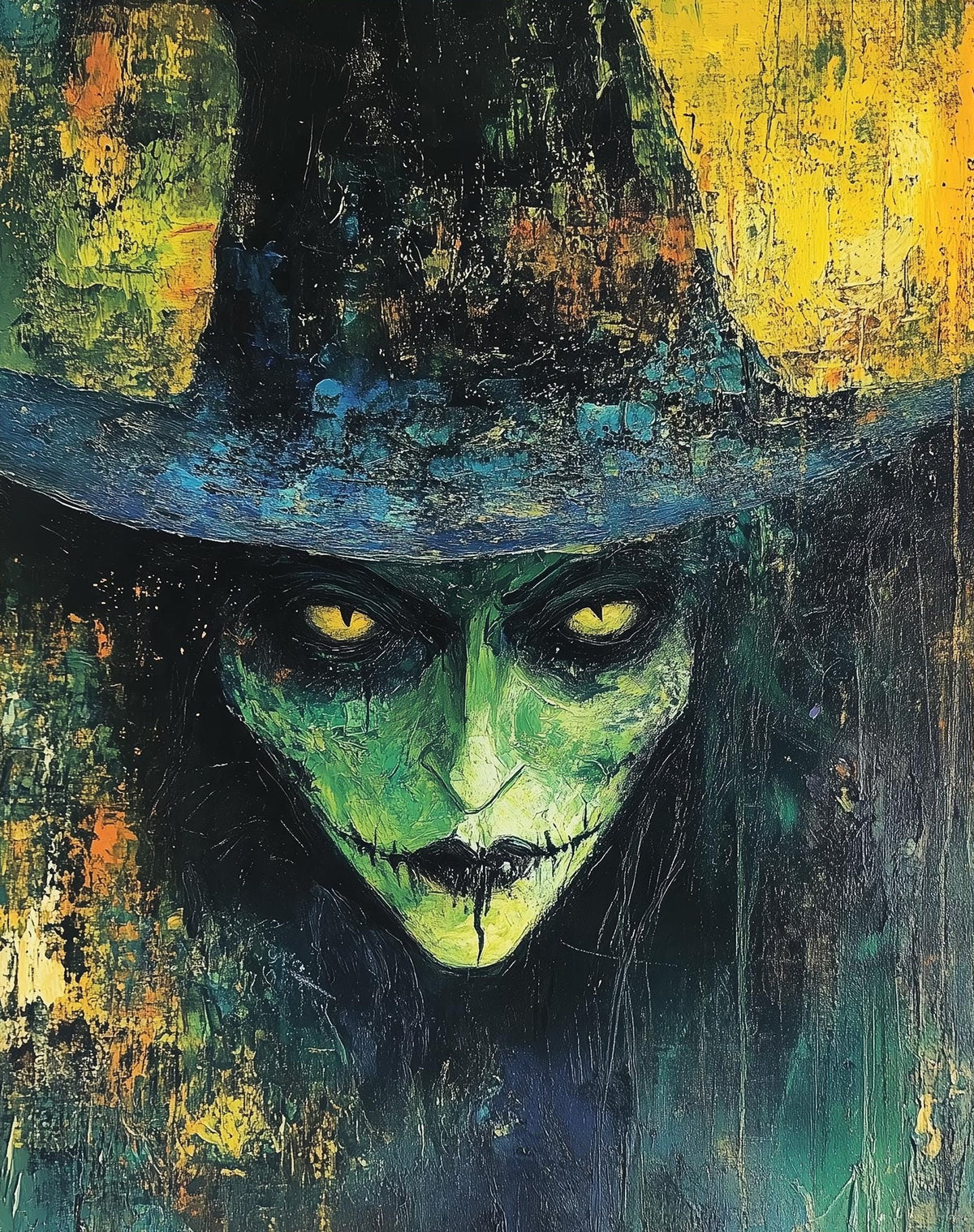 Green Witch Portrait Halloween art print unframed, signed by Pattie Overcash