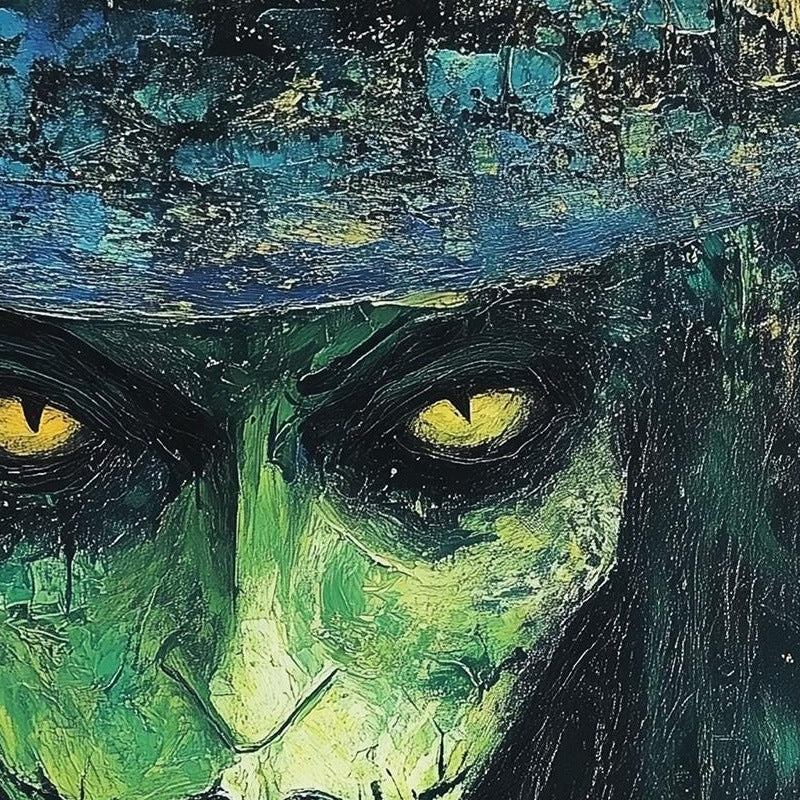Green Witch Portrait Halloween art print close-up detail