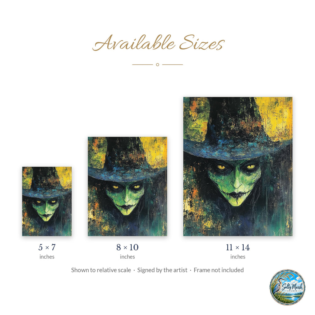 Green Witch Portrait art print size guide: 5x7, 8x10 and 11x14