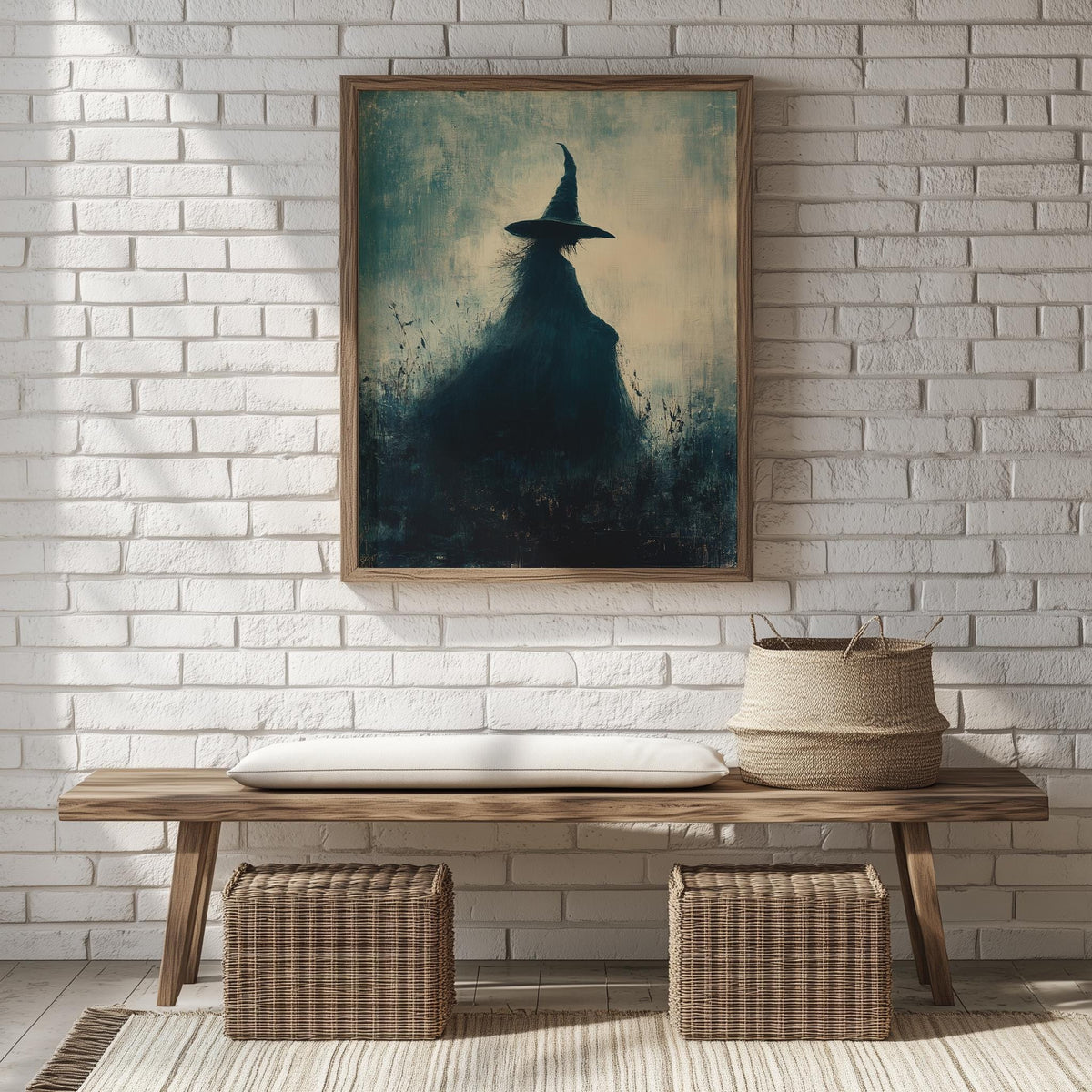Misty Witch Halloween art print shown in a room setting