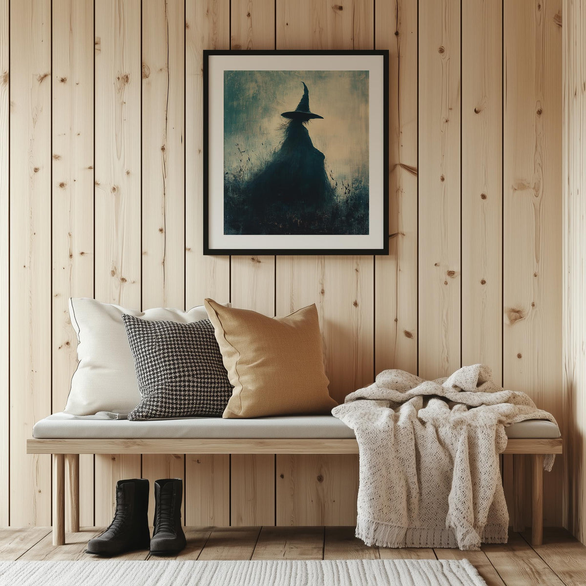 Misty Witch Halloween art print shown in a room setting