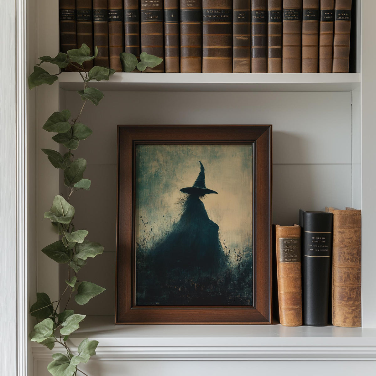Misty Witch Halloween art print shown in a room setting