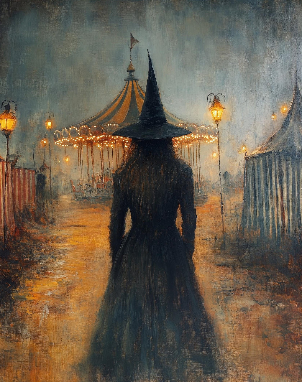 Carnival Witch Halloween art print unframed, signed by Pattie Overcash