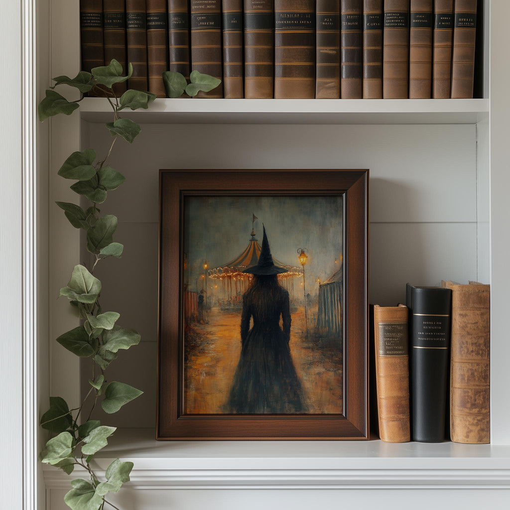 Carnival Witch Halloween art print shown in a room setting