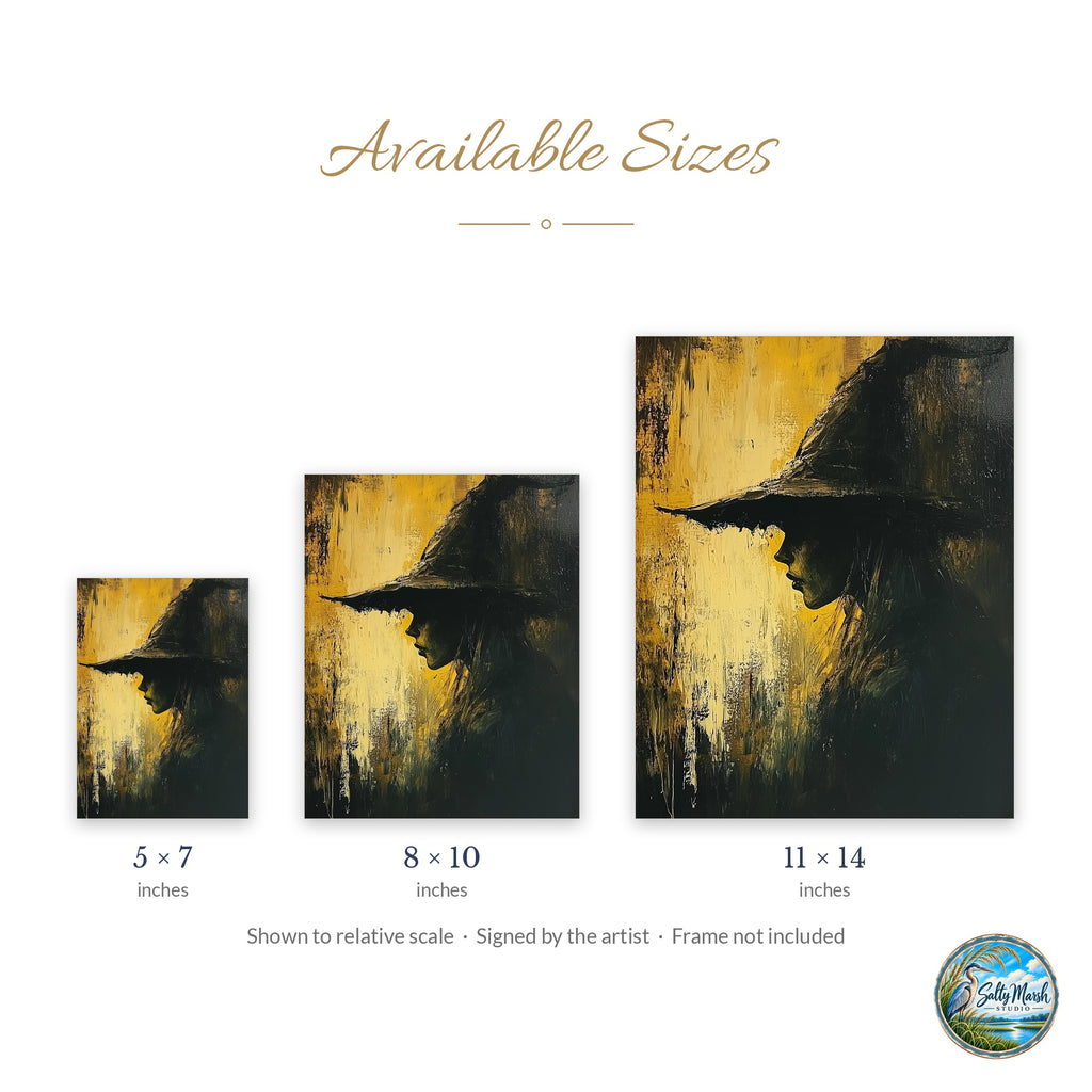 Golden Witch Profile art print size guide: 5x7, 8x10 and 11x14
