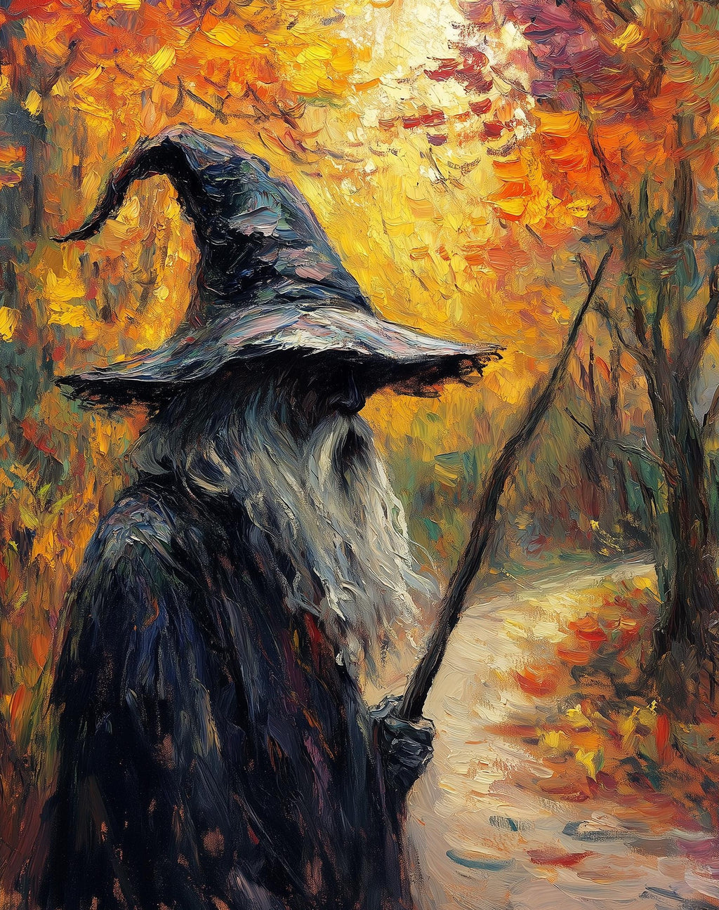 Autumn Path Witch Halloween art print unframed, signed by Pattie Overcash