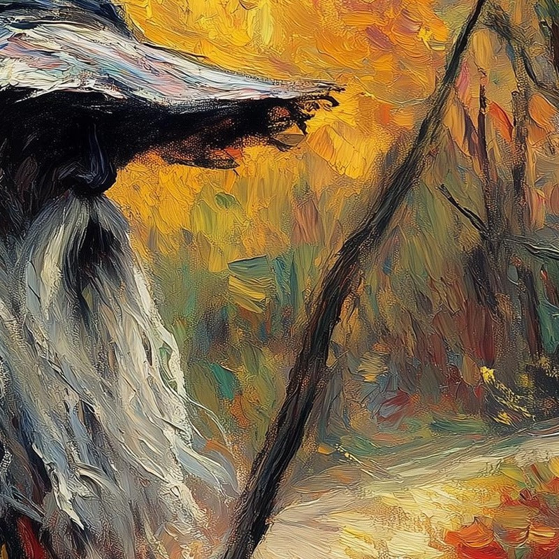 Autumn Path Witch Halloween art print close-up detail