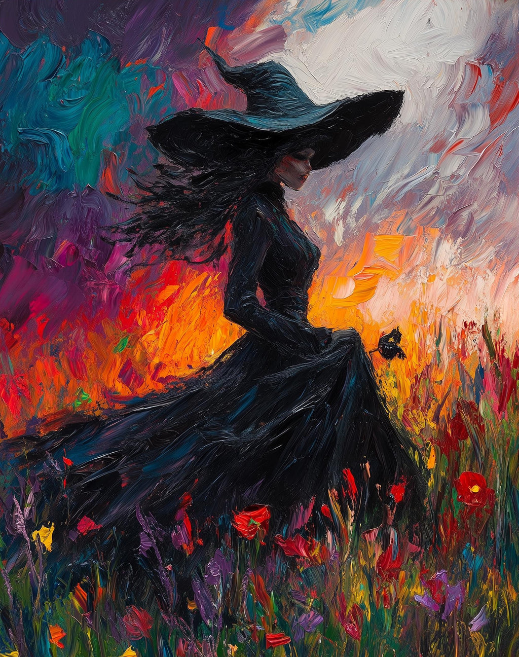 Wildflower Witch Halloween art print unframed, signed by Pattie Overcash