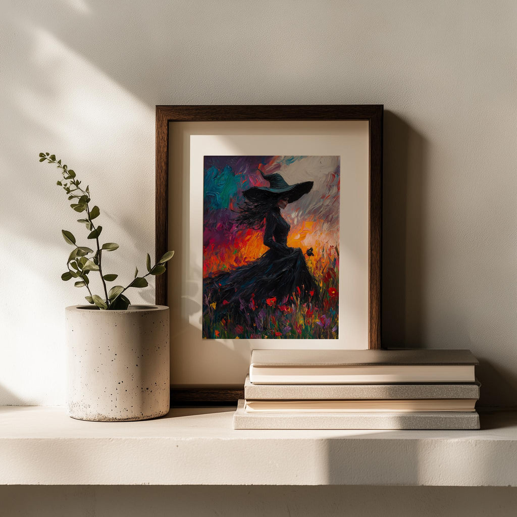 Wildflower Witch Halloween art print shown in a room setting