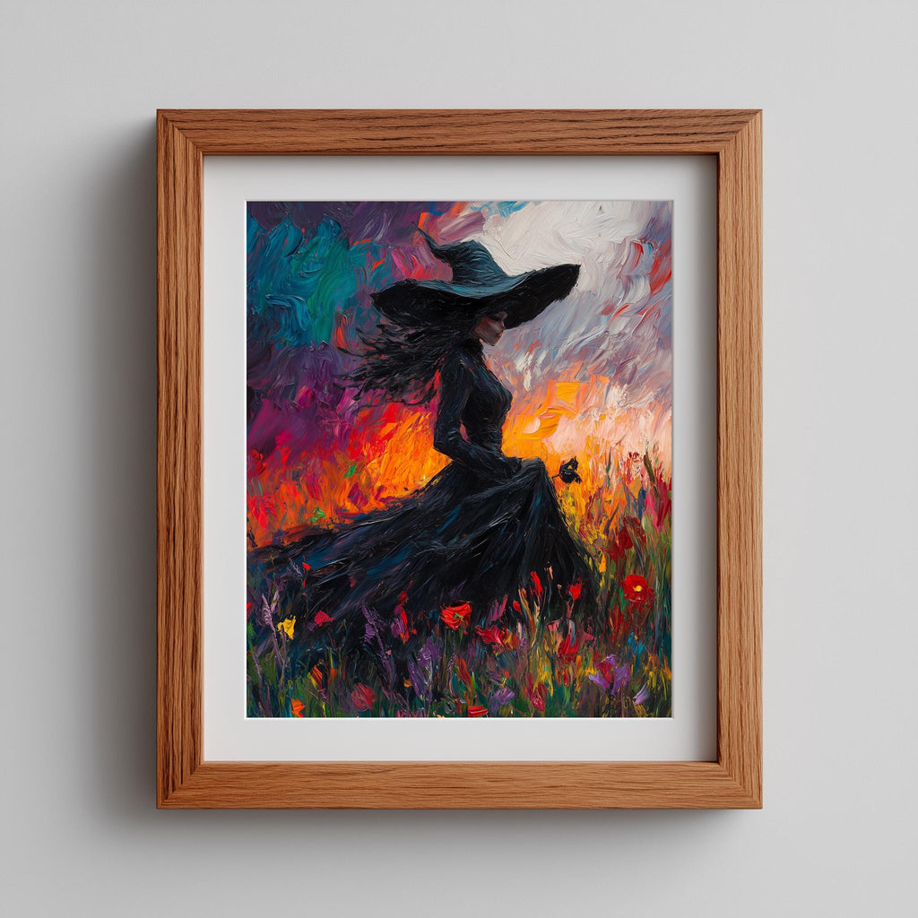 Wildflower Witch Halloween art print shown in a room setting