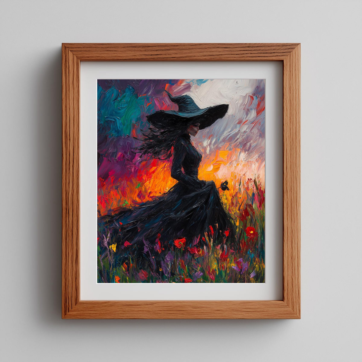 Wildflower Witch Halloween art print shown in a room setting