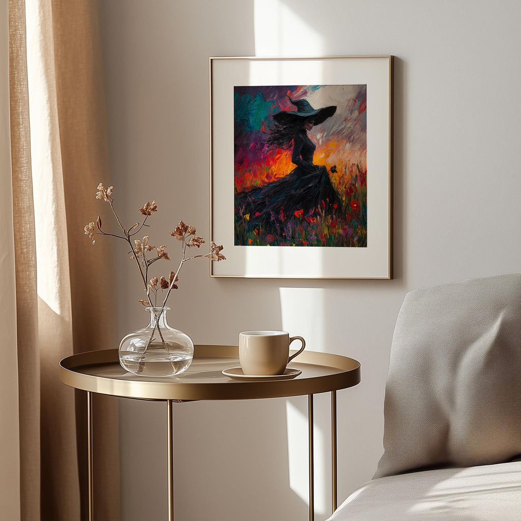 Wildflower Witch Halloween art print shown in a room setting