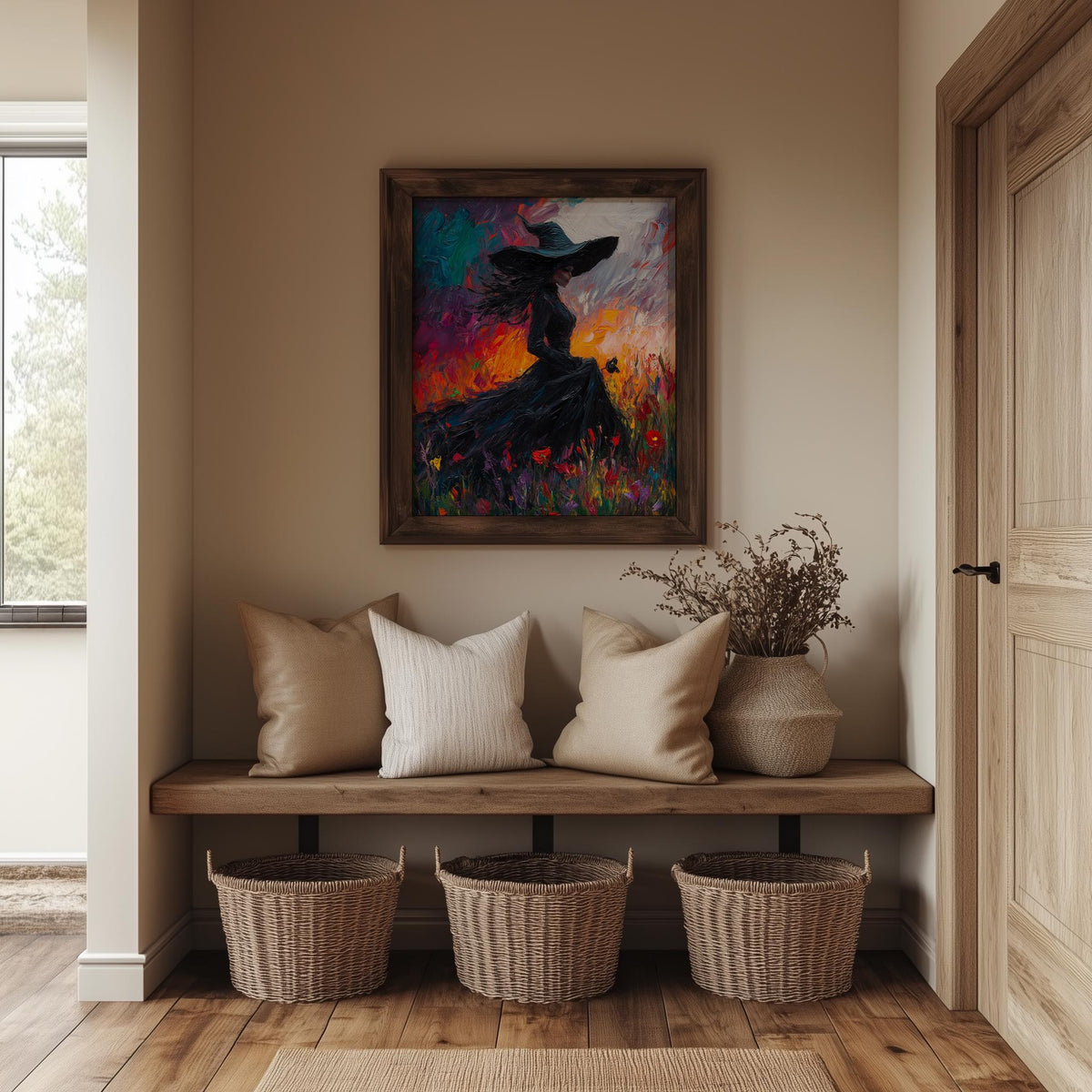 Wildflower Witch Halloween art print shown in a room setting