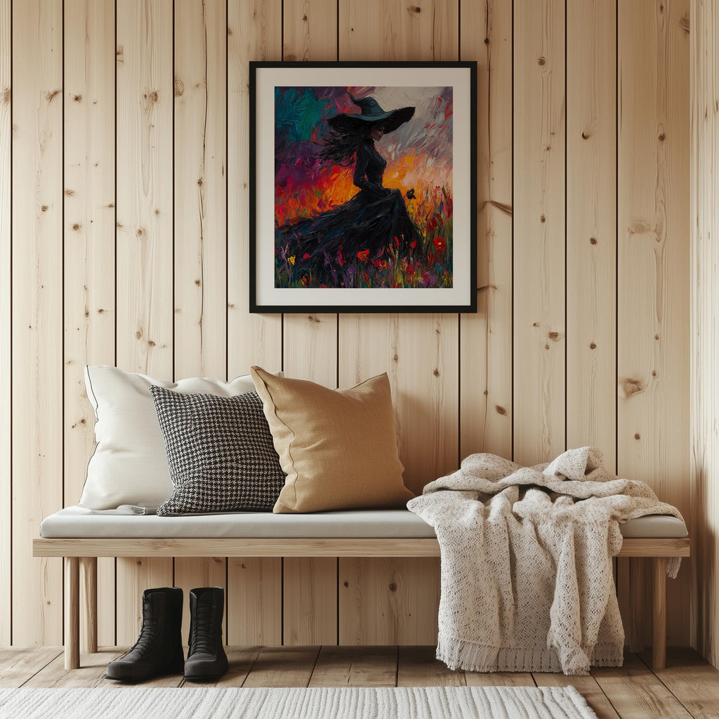 Wildflower Witch Halloween art print shown in a room setting