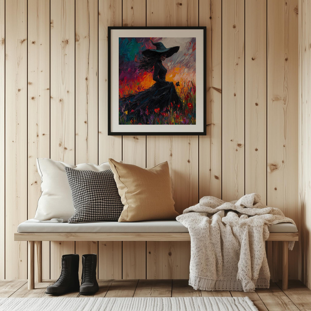 Wildflower Witch Halloween art print shown in a room setting