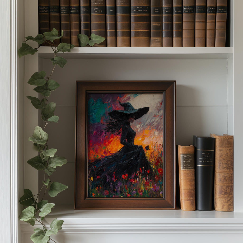 Wildflower Witch Halloween art print shown in a room setting