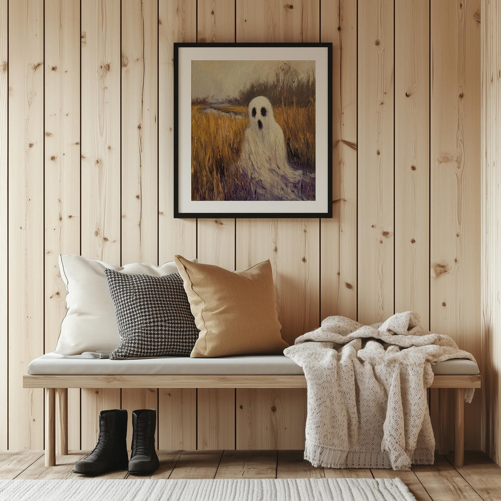 Marsh Ghost Halloween art print shown in a room setting