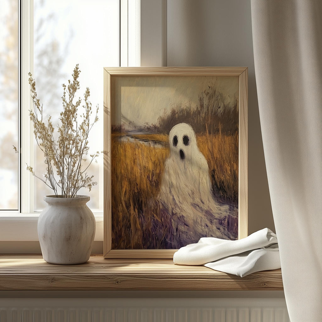 Marsh Ghost Halloween art print shown in a room setting