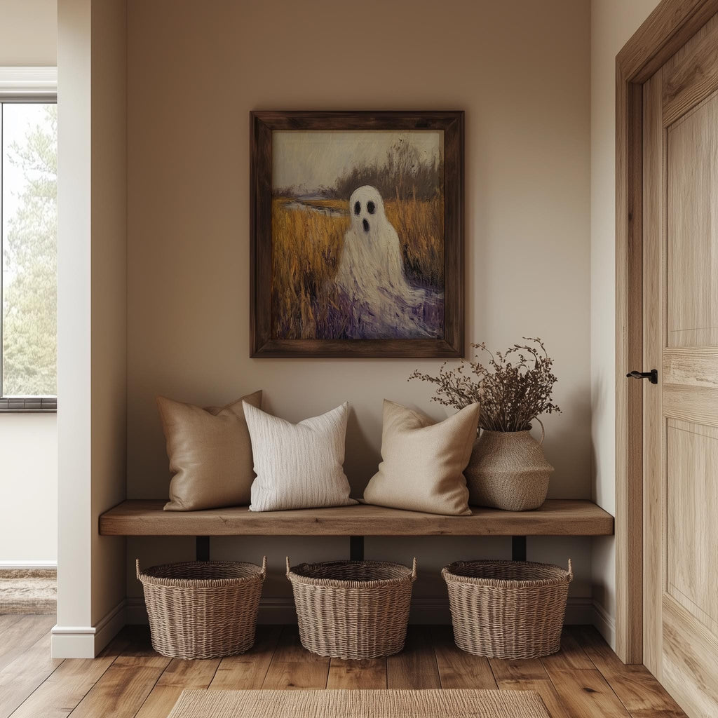 Marsh Ghost Halloween art print shown in a room setting