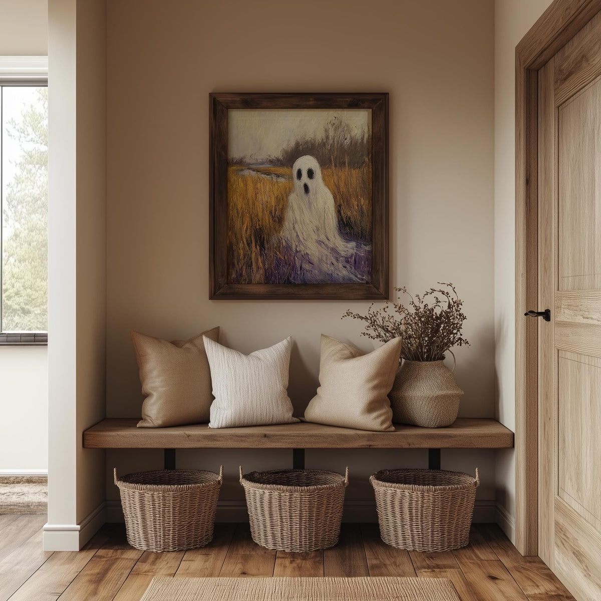 Marsh Ghost Halloween art print shown in a room setting