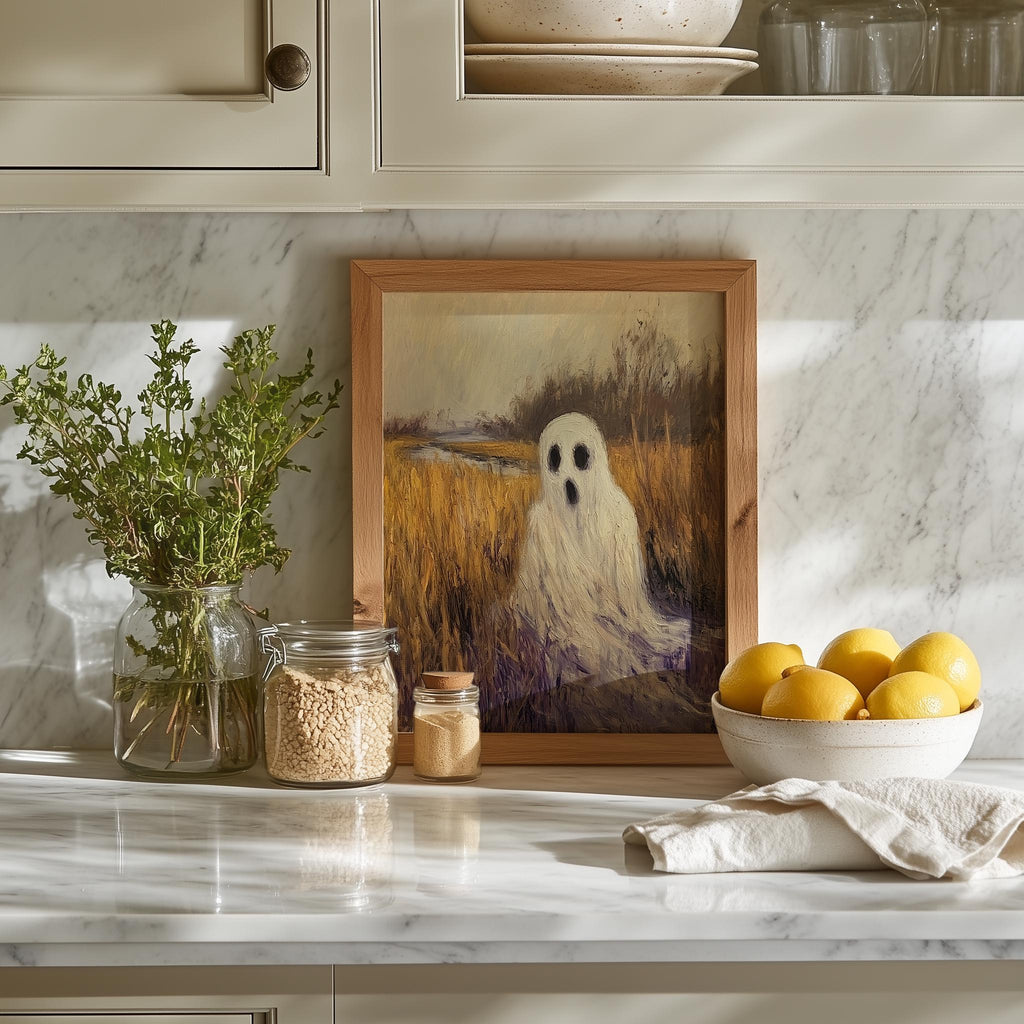 Marsh Ghost Halloween art print shown in a room setting