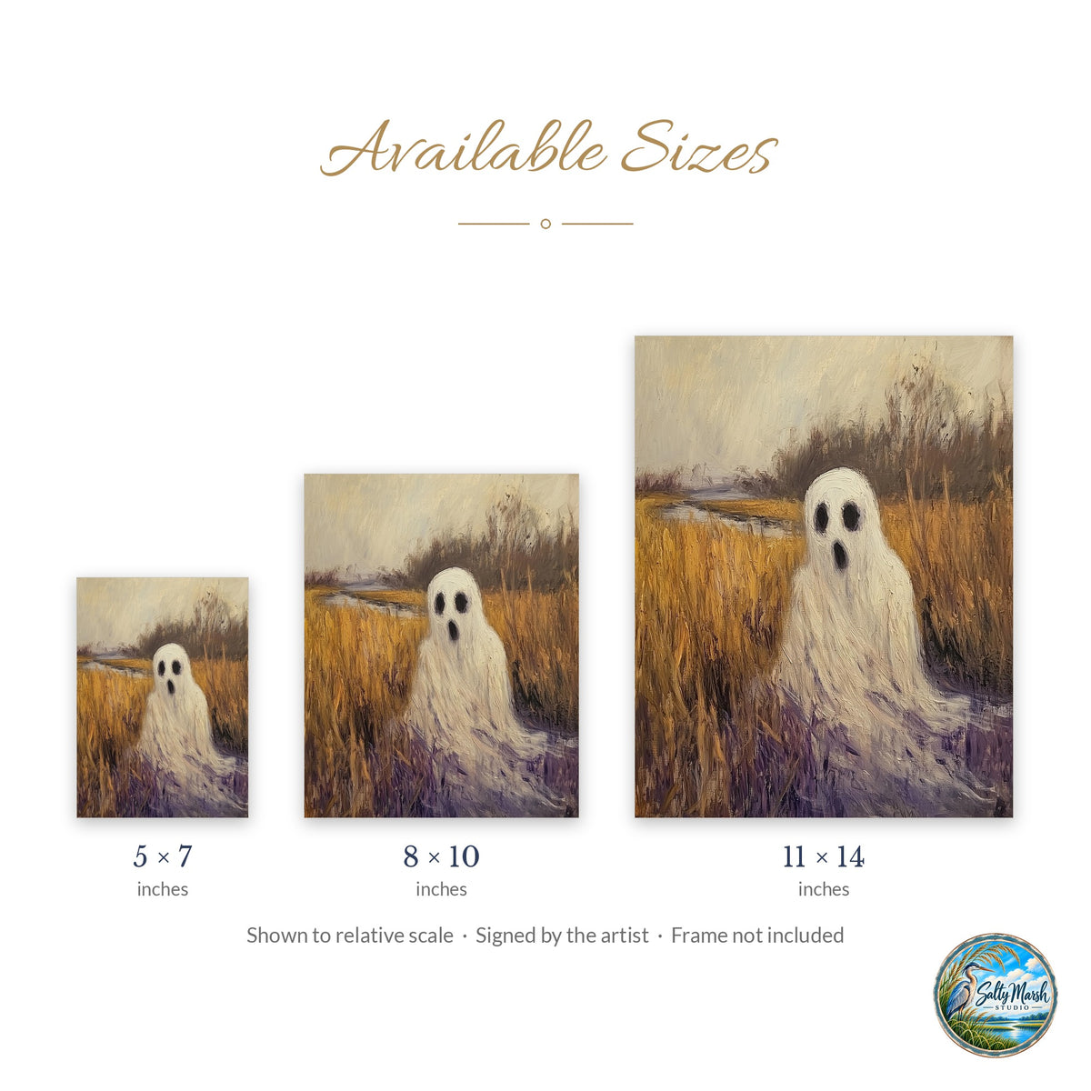 Marsh Ghost art print size guide: 5x7, 8x10 and 11x14