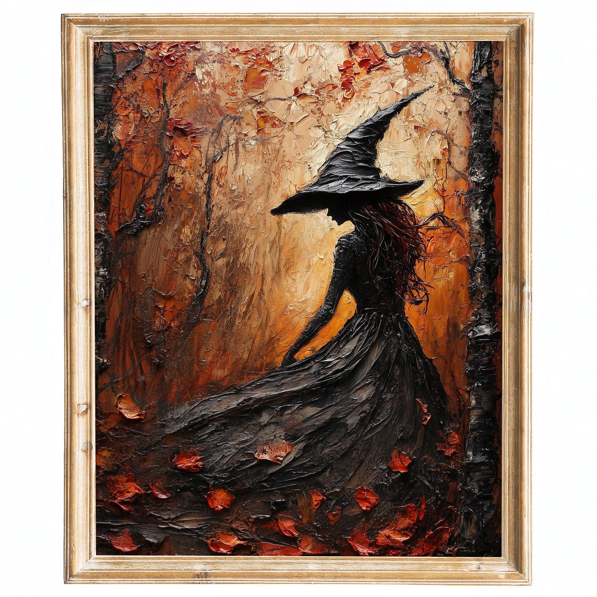 Red Forest Witch Halloween art print framed