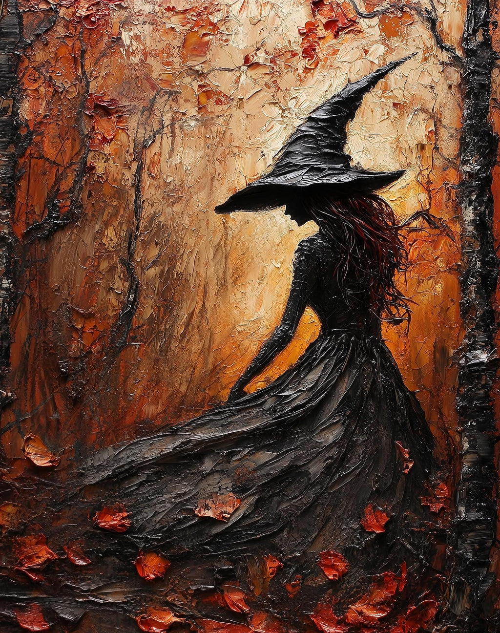 Red Forest Witch Halloween art print unframed, signed by Pattie Overcash