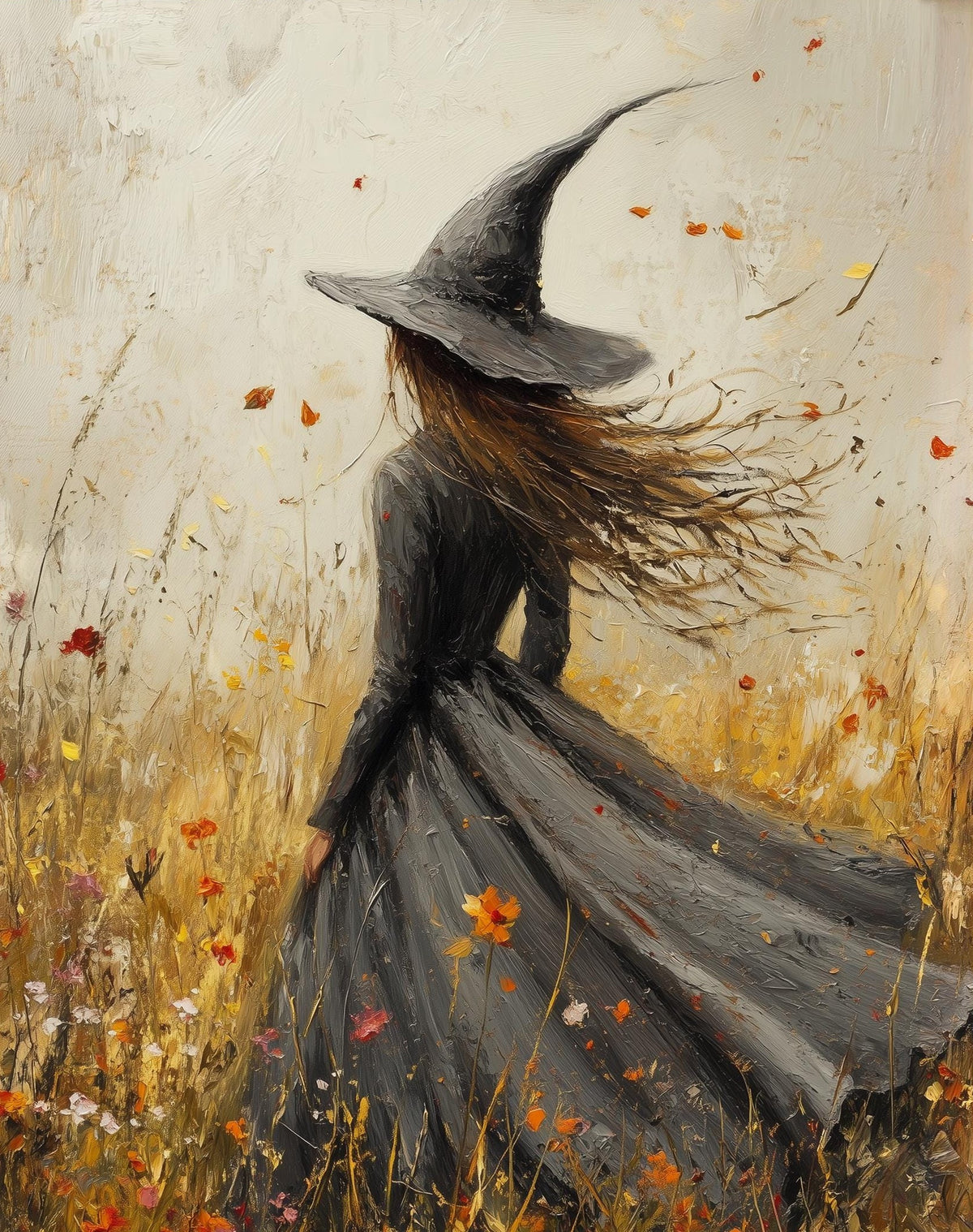 Windswept Witch Halloween art print unframed, signed by Pattie Overcash