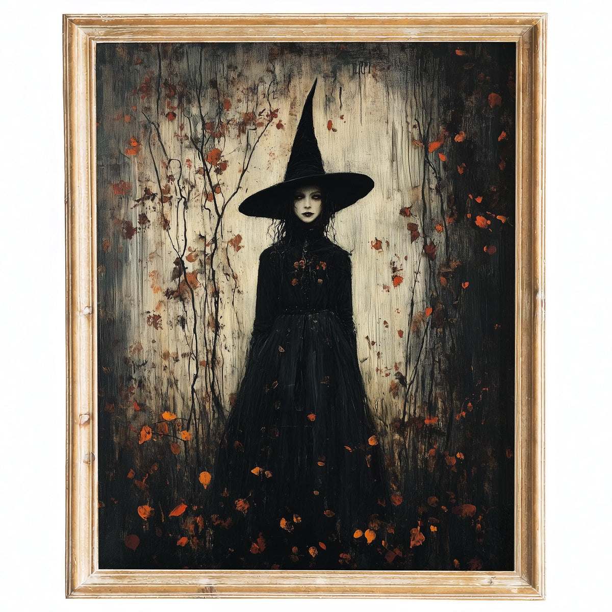 Leaf Fall Witch Halloween art print framed