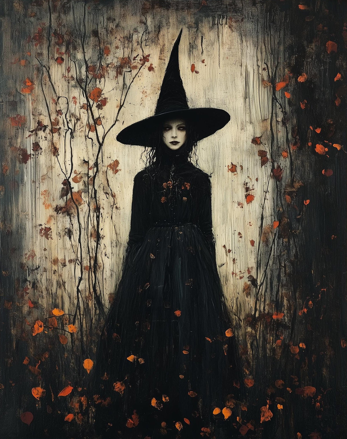 Leaf Fall Witch Halloween art print unframed, signed by Pattie Overcash