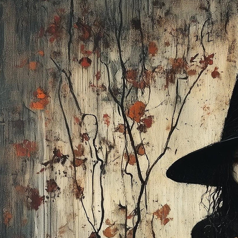 Leaf Fall Witch Halloween art print close-up detail