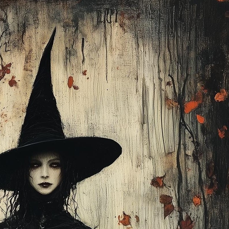 Leaf Fall Witch Halloween art print close-up detail