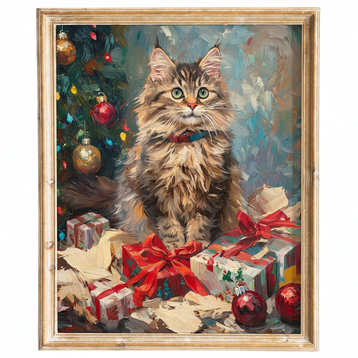 Maine Coon Christmas art print framed
