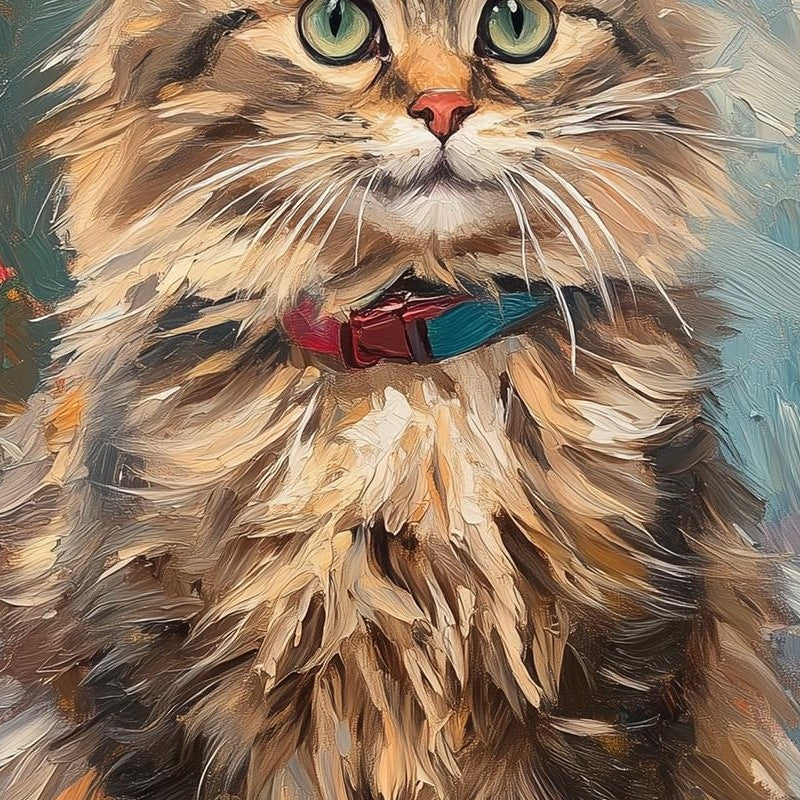 Maine Coon Christmas art print close-up detail