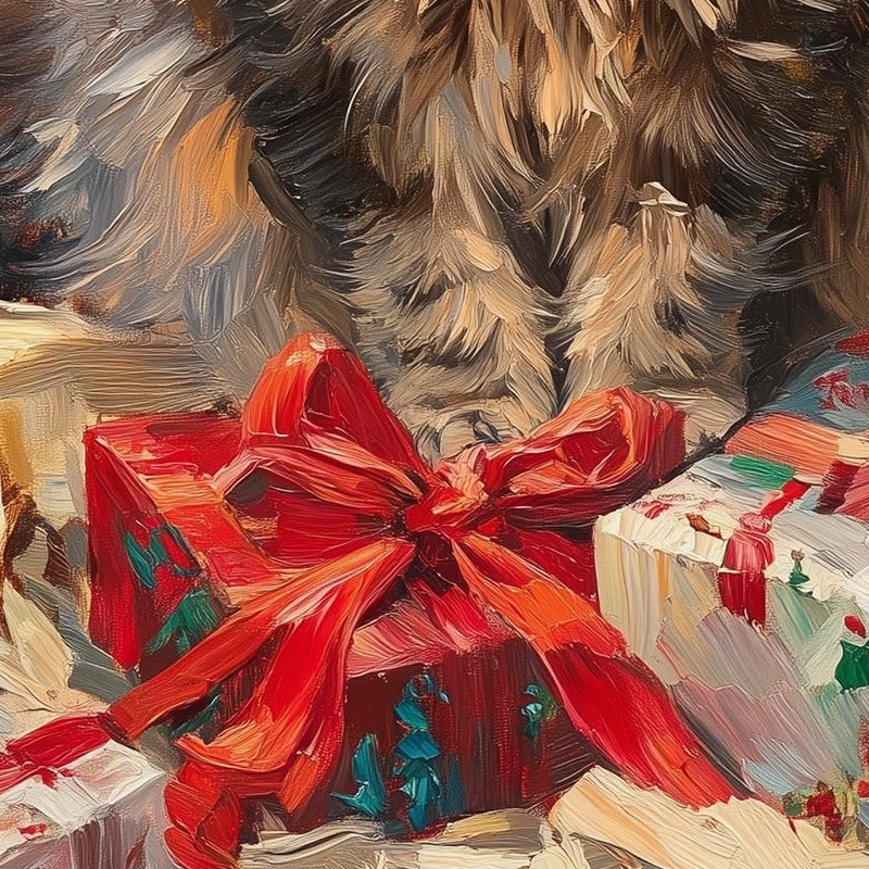 Maine Coon Christmas art print close-up detail