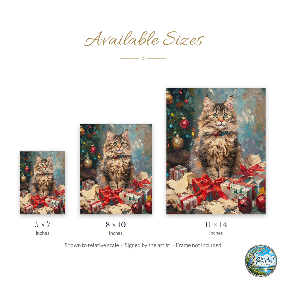 Maine Coon art print size guide: 5x7, 8x10 and 11x14