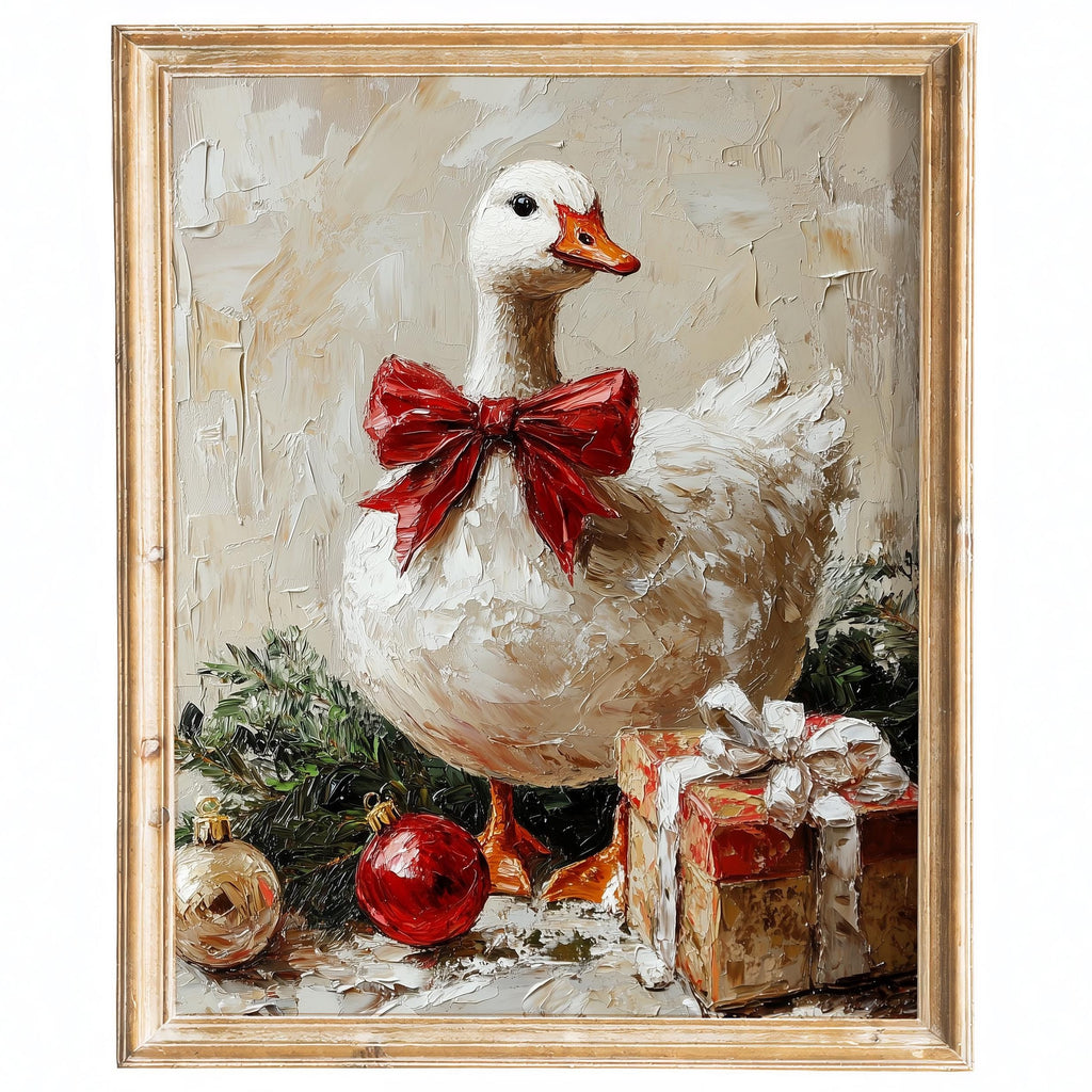 Holiday Goose Christmas art print framed