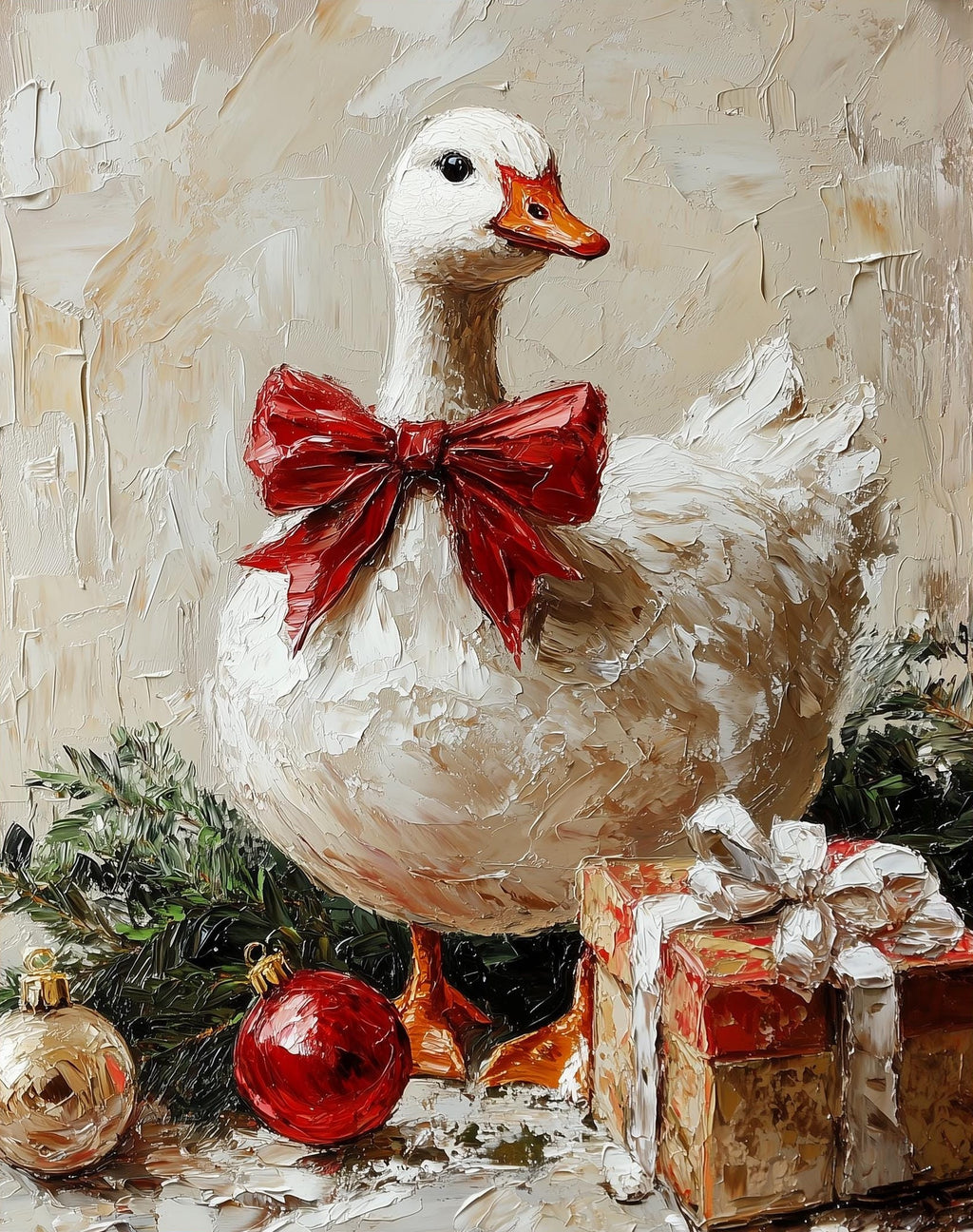 Holiday Goose Christmas art print unframed, signed by Pattie Overcash