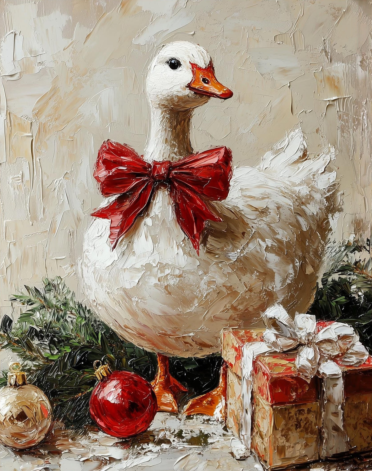 Holiday Goose Christmas art print unframed, signed by Pattie Overcash